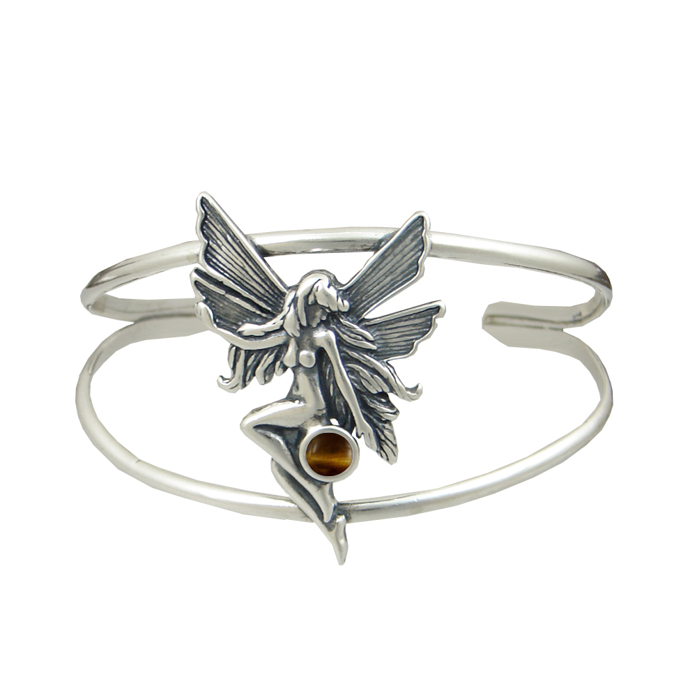 Sterling Silver Fairy Cuff Bracelet With Tiger Eye